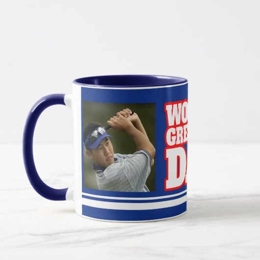 Meilleur papa du monde ajouter 2 photos mug bleu (Gauche)