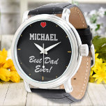 Meilleur Papa Jamais Nom Personnalisé Coeur Person<br><div class="desc">Customisez le texte et créez facilement votre montre personnalisée. Cliquez sur Modifier pour modifier la couleur du texte. Vous pouvez TRANSFÉRER ce DESIGN sur d'autres produits Zazzle et l'ajuster à la plupart des articles Zazzle. Les conceptions Studio standard sont faites dans des graphiques haute résolution pour l'impression professionnelle. Merci pour...</div>
