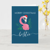 Meilleure amie Joyeux Noël carte flamant rose fête (Fleur jaune)