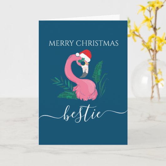 Meilleure amie Joyeux Noël carte flamant rose fête (Fleur jaune)