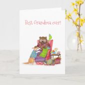 Meilleure carte de grand-mère avec ours mignon et  (Fleur jaune)