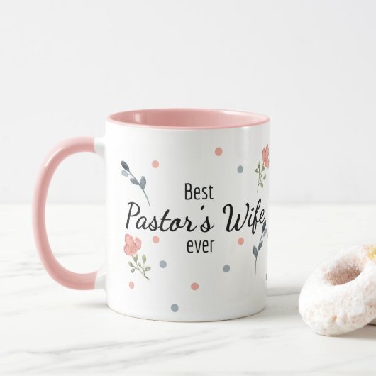 Meilleure femme de pasteur jamais rose florale Mug (Avec donut)