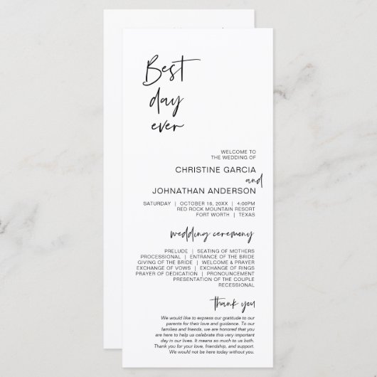 Meilleure journée jamais, Programme de Mariage min (Devant / Derrière)