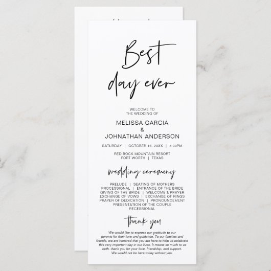 Meilleure journée jamais, Programme de Mariage min (Devant / Derrière)