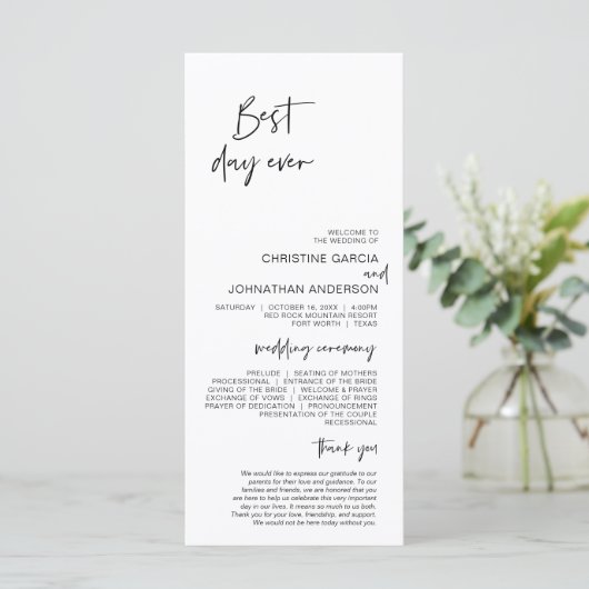 Meilleure journée jamais, Programme de Mariage min (Debout devant)