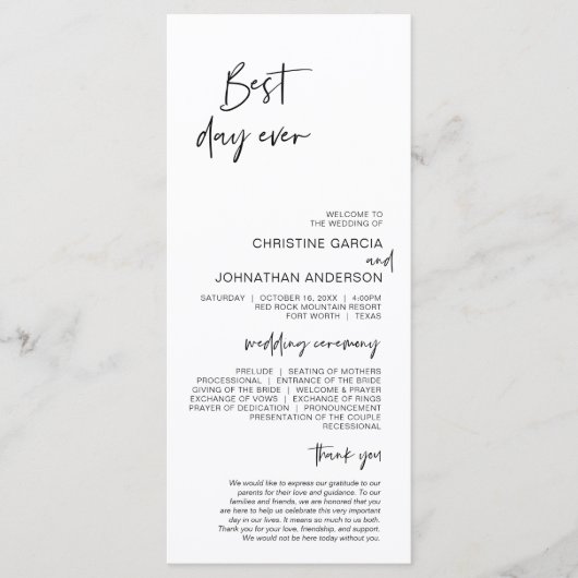 Meilleure journée jamais, Programme de Mariage min (Devant)