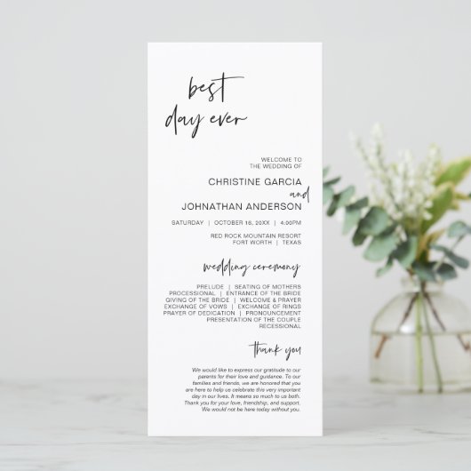 Meilleure journée jamais, Programme de Mariage min (Debout devant)