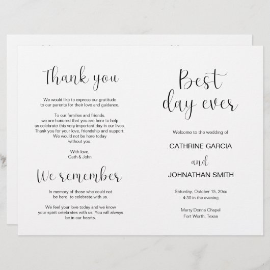 Meilleure journée jamais, Programme pliable Mariag (Devant / Derrière)