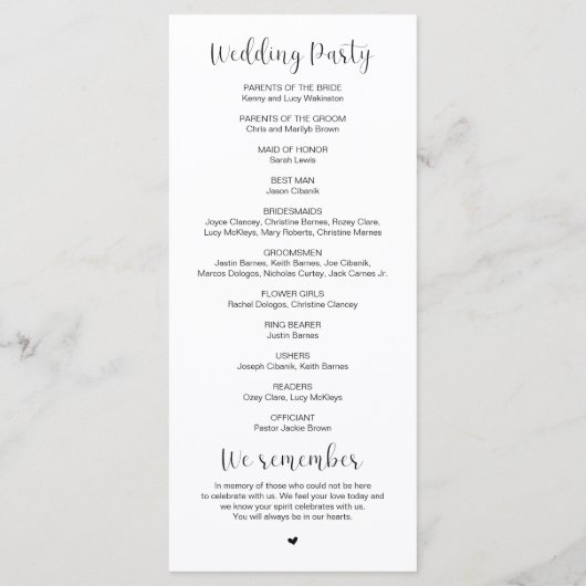 Meilleure journée, Programme de cérémonie Mariage  (Dos)