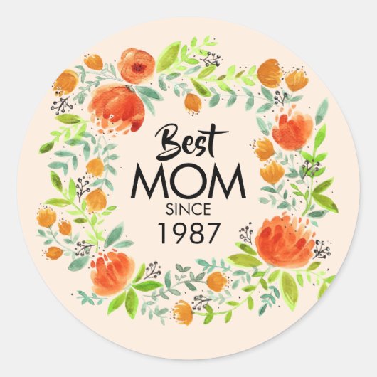 Meilleure maman depuis l'aquarelle Stickers Floral (Devant)