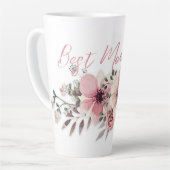 Meilleure Maman Fleurs Roses Latte Mug (Angle gauche)
