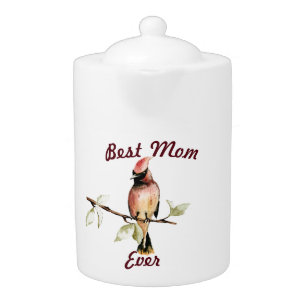Meilleure maman jamais Cardinal Bird Tea Pot