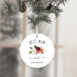 Meilleure maman jamais | Photo florale tendance Bo<br><div class="desc">Cet ornement de Noël branché et élégant dit "meilleure maman jamais" en écriture rustique et manuscrite et présente un bouquet d'aquarelle de fleurs de boho dans les tons marsala,  orange et blanc pour un cadeau de vacances que votre mère aimera. Ajoutez votre photo personnelle à l'arrière.</div>