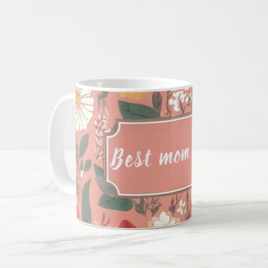 Meilleure Maman Jamais rose Floral Motif Café Mug (Devant gauche)
