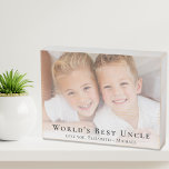 Meilleure photo d'oncle au monde<br><div class="desc">Donnez au meilleur oncle du monde un panneau photo en bois sur mesure qu'il chérira pendant des années. Vous pouvez personnaliser avec une photo de famille, personnaliser l'expression "Meilleur Oncle du Monde" et comment il est adressé (oncle, tio, etc.), et ajouter les noms de ses nièces et neveux.</div>
