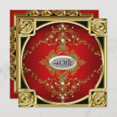 Meilleure Red Gold Anniversaire Fête Invitation (Devant / Derrière)