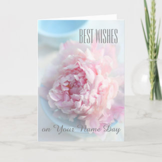 Meilleurs voeux, carte de jour nom pink peonies