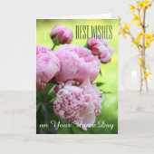 Meilleurs voeux, carte de jour nom pink peonies (Fleur jaune)