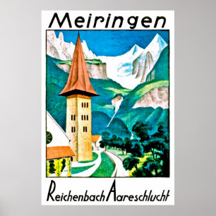 Meiringen, dorp, Zwitserland, oldtimers Poster