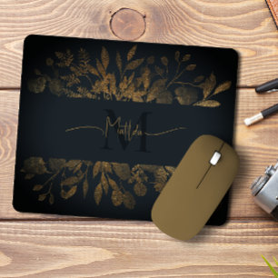 Meisblauw en goudglitter  bloemmonogram muismat