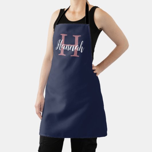 Meisblauw en Roze Monogram van het Manuscript Naam Schort (Insitu)