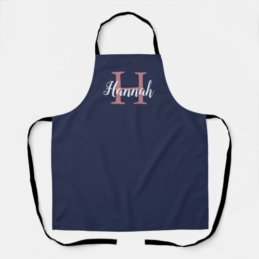 Meisblauw en Roze Monogram van het Manuscript Naam Schort (Voorkant)