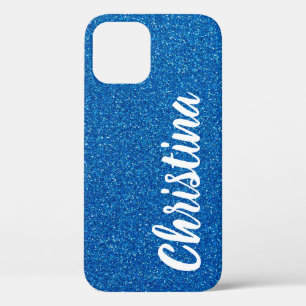 Meisblauw Glitter Name Persoonlijk iPhone 12 Hoesje