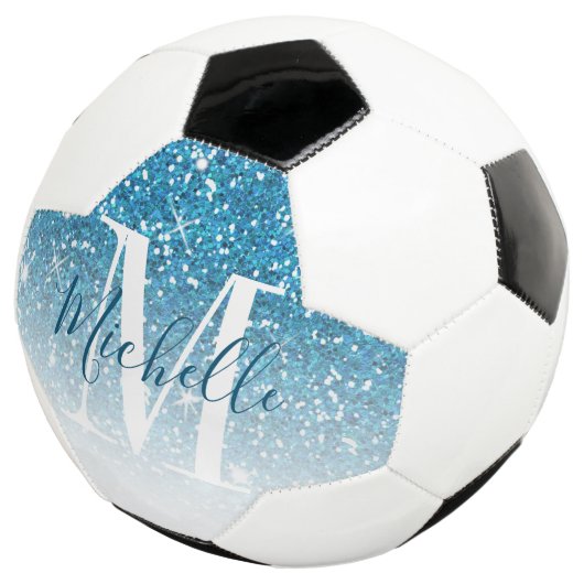 Meisblauw Glitter Sparkles Monogram Voetbal (Drie kwart)