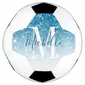 Meisblauw Glitter Sparkles Monogram Voetbal (Voorkant)