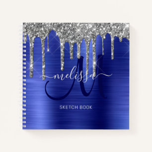 Meisblauw uitstrijken Glitter Brush Metal Monogram Notitieboek