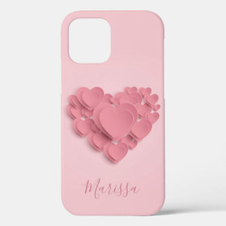 Meisgelaagde roze harten iPhone 12 hoesje