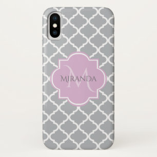 Meisgrijze Quatrefoil Lavender Monogram en naam iPhone X Hoesje
