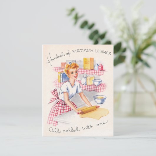 meisje 100 verjaardag wil bakken feestdagenkaart (Staand voorkant)