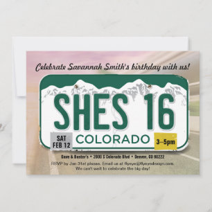 Meisje 16e verjaardag Colorado licentie uitnodigin Kaart