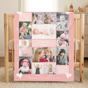 Meisje 1e Jaar 12 Foto Collage Harten Script Fleece Deken