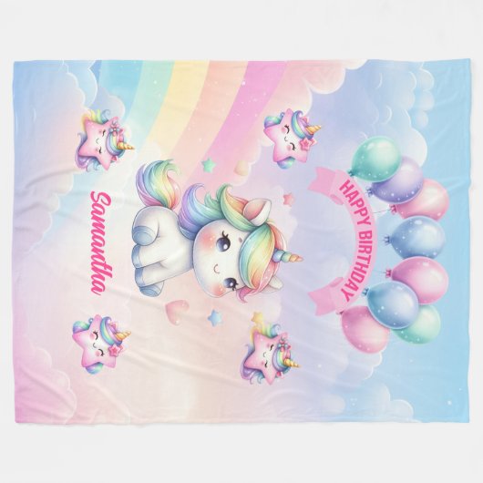 Meisje 1e Verjaardag Deken Eenhoorn Pastelcadeau (Voorkant (Horizontaal))