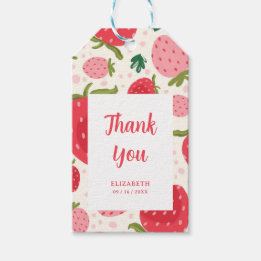 Meisje 1e verjaardag Rood Roze Aardbei Dank Je Cadeaulabel