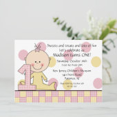 Meisje 1e verjaardag Uitnodiging (Staand voorkant)