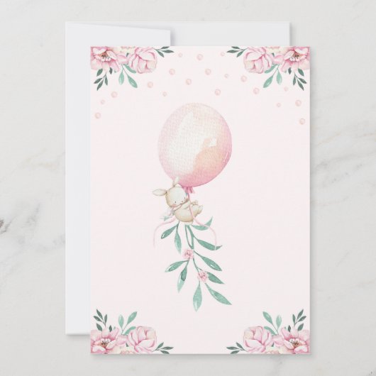 Meisje 1e verjaardag Uitnodiging Ballonnen Bunny P (Achterkant)