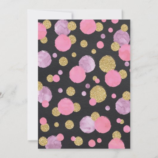 Meisje 1e Verjaardag Uitnodiging Roze & Gouden Con (Achterkant)