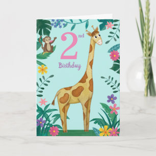 Meisje 2e verjaardag Giraffe kaart