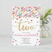 Meisje 2e verjaardag Harten Confetti Regenboog Gli Kaart (Staand voorkant)