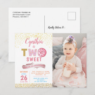 Meisje 2e verjaardag Twee zoete donut foto uitnodi Briefkaart