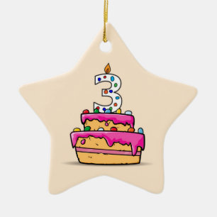Meisje 3e verjaardag, 3 op de roze roze Cake Keramisch Ornament