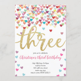 Meisje 3e verjaardag Harten Confetti Regenboog Gli Kaart