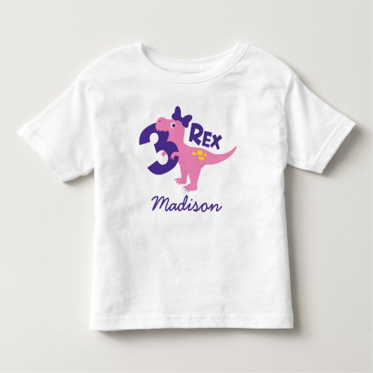 Meisje 3e verjaardag Roze dinosaurus met vlinderda Kinder Shirts (Voorkant)