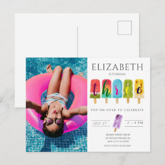 Meisje 3e verjaardag Zomer ijslolly IJs Briefkaart