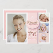  meisje 4 Fotoroze Afstuderen Uitnodiging (Voorkant / Achterkant)