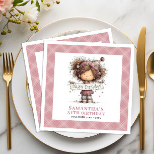 Meisje 4e verjaardagsfeestje Quirky Whimsical Roze Servet