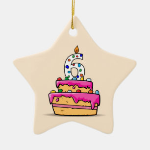 Meisje 6e verjaardag, 6 op de zoete roze Cake Keramisch Ornament